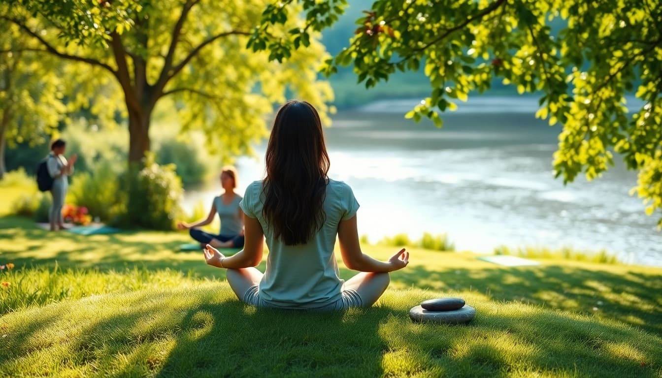 Embracing mental wellness through mindful meditation in nature.