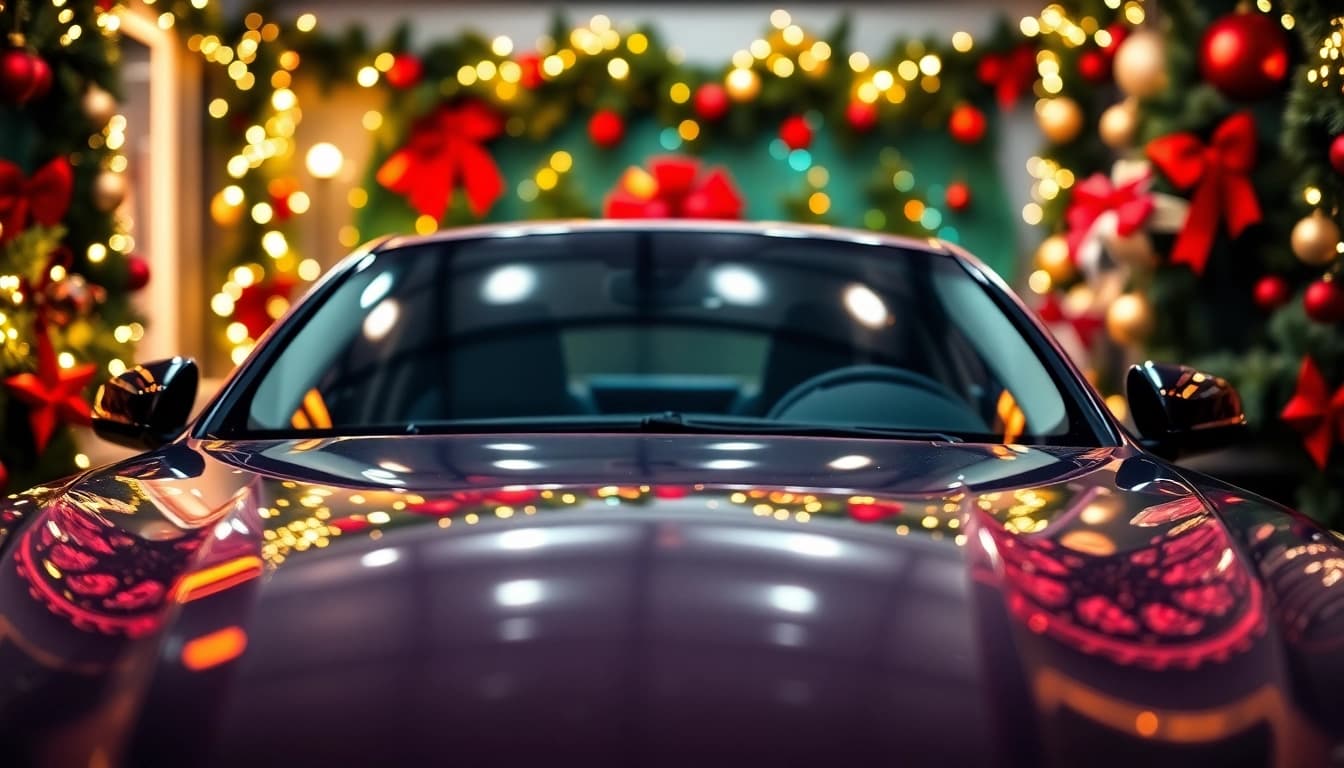 Revitalize your vehicle with a Christmas car detailing gift, showcasing expert detailing surrounded by festive decor.