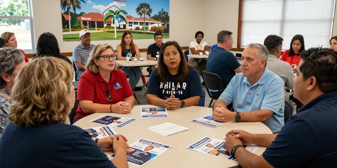 Voters discussing Casey Askar's controversial campaign at a town hall meeting.