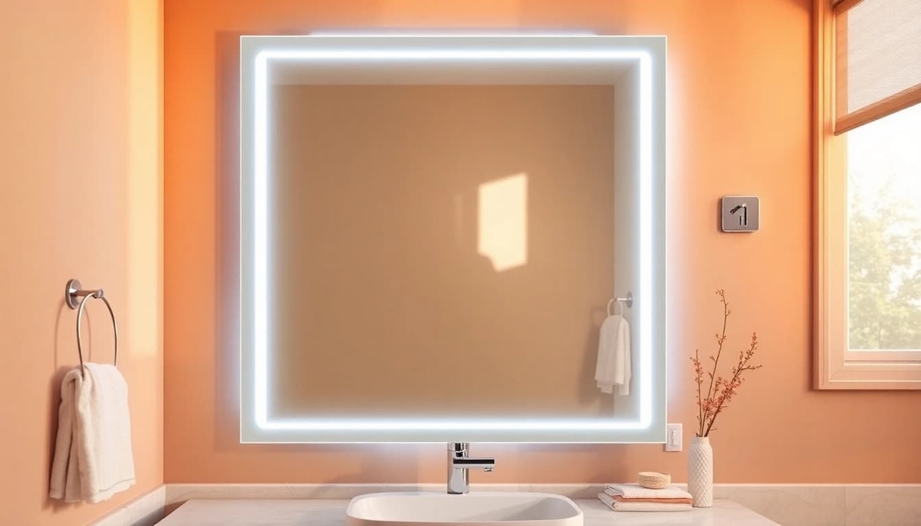 Reflect elegant LED mirror enhancing a modern bathroom's aesthetic and ambiance.