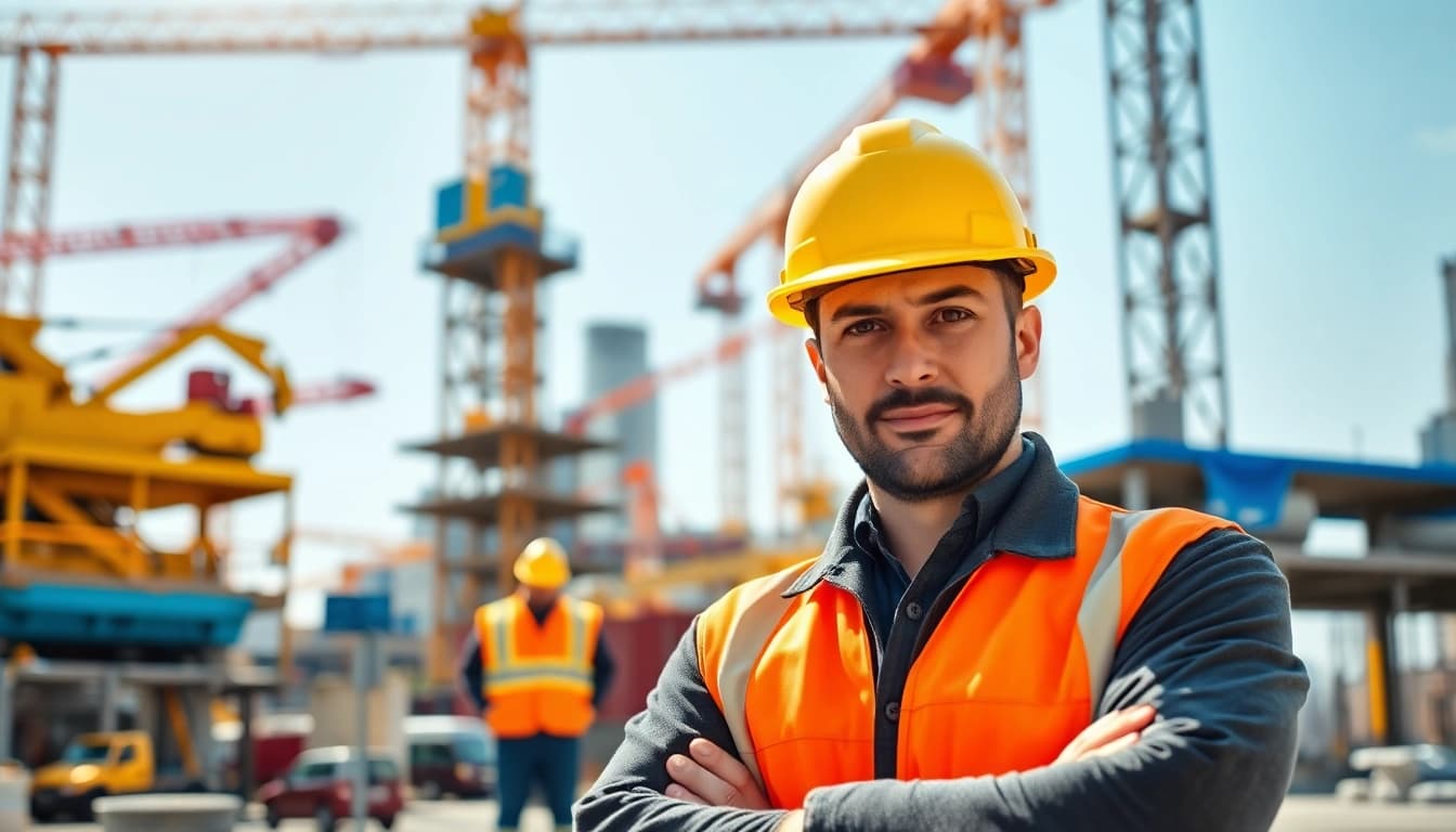 Manhattan Commercial General Contractor overseeing a busy construction site with workers and machinery.