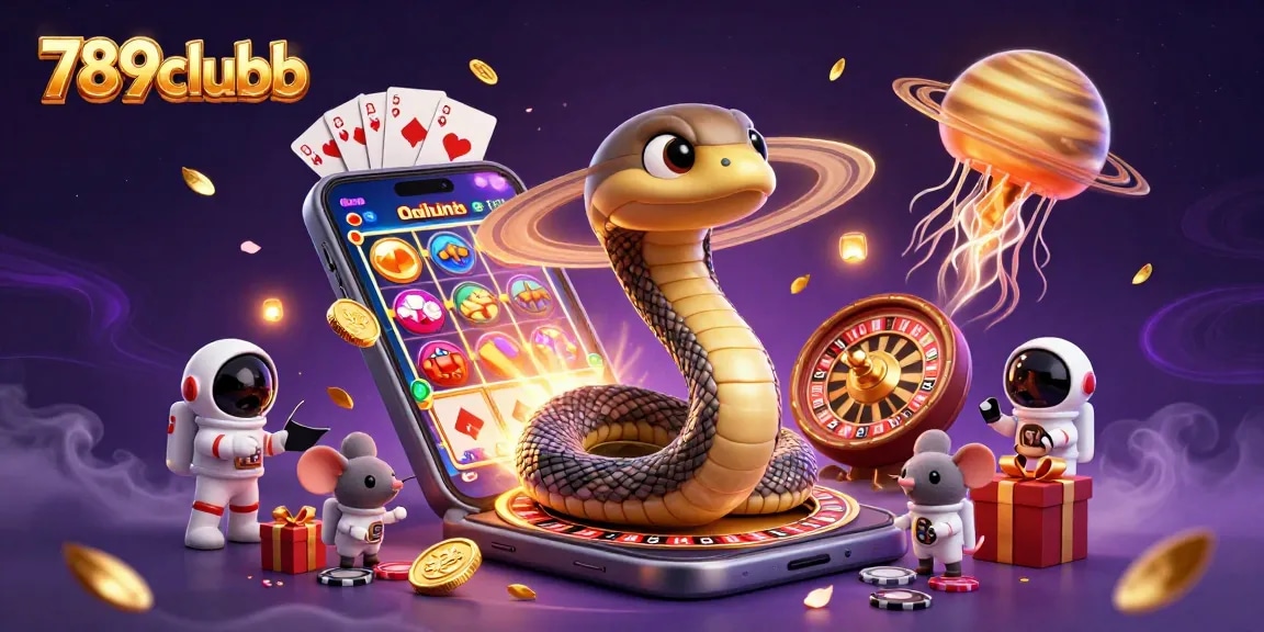 Immerse in 789clubb's vibrant casino world with mice betting on a roulette wheel amid dazzling games and golden treasures.