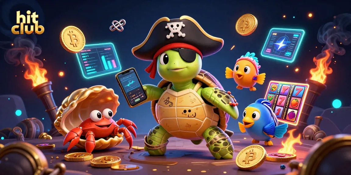 Engage with hit club’s vibrant slot adventure featuring a turtle, crab, and parrotfish amidst crypto treasures.