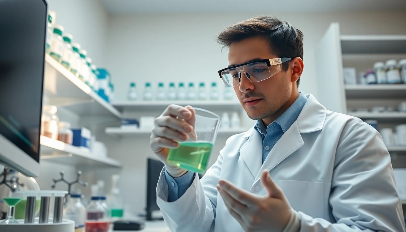 Measuring peptides in a professional lab setting showcasing https://hydroresearchpeptides.com/ at work.