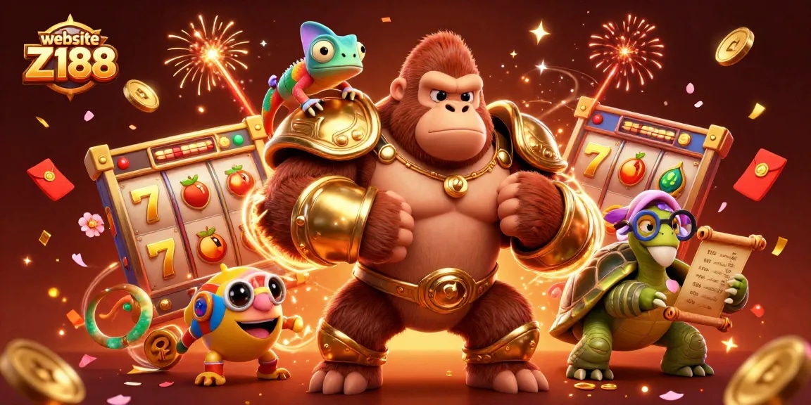 Join the excitement of slots at website Z188 with vibrant casino characters and dynamic game elements.