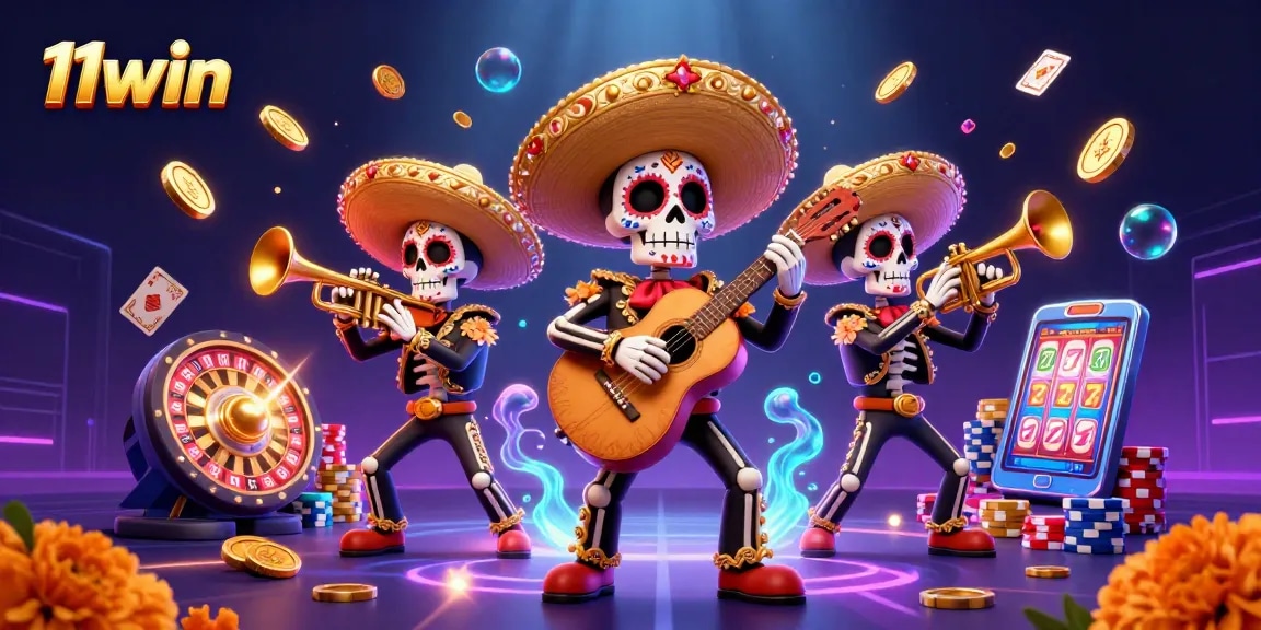 Engage in thrilling casino fun with 11win's festive mariachi band illustration.