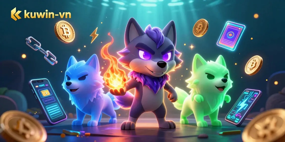 Join the thrilling adventures at kuwin-vn with ghostly wolves and shimmering crypto elements.