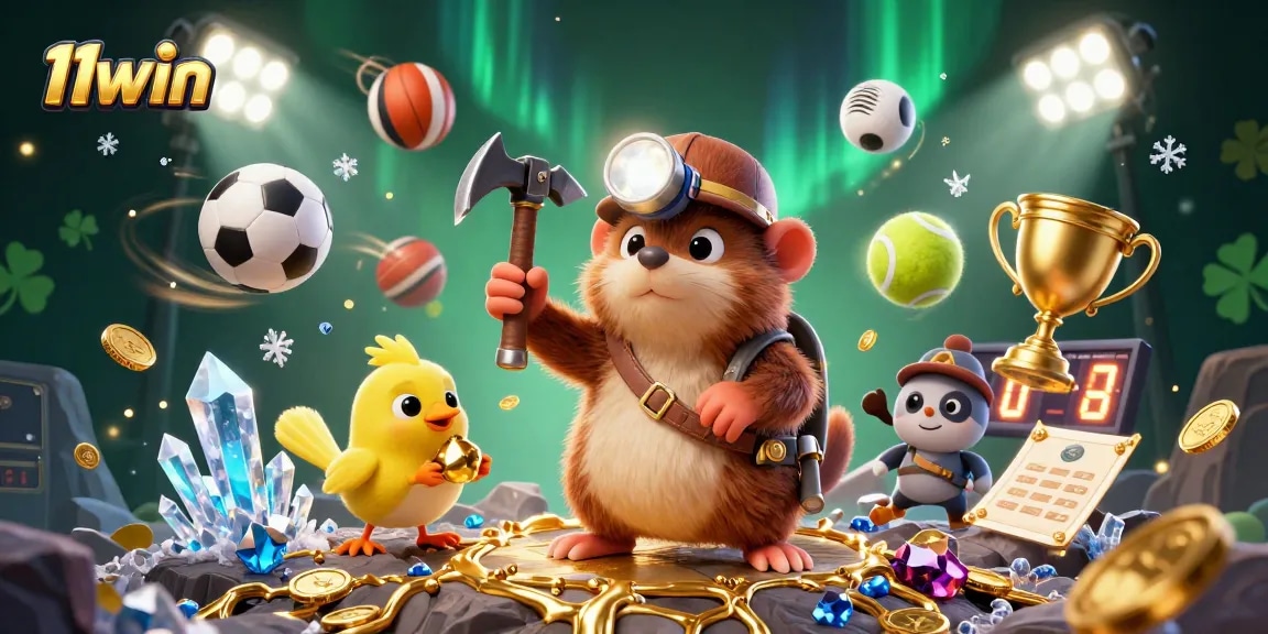 Experience the thrill of winning with 11win as the treasure hunter mole mines gems amidst dynamic sports elements.