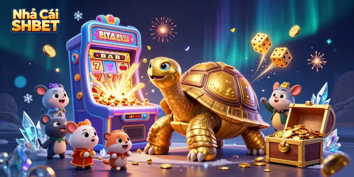 Experience thrilling gaming at Nhà cái SHBET with a vibrant 3D casino scene filled with action and excitement.