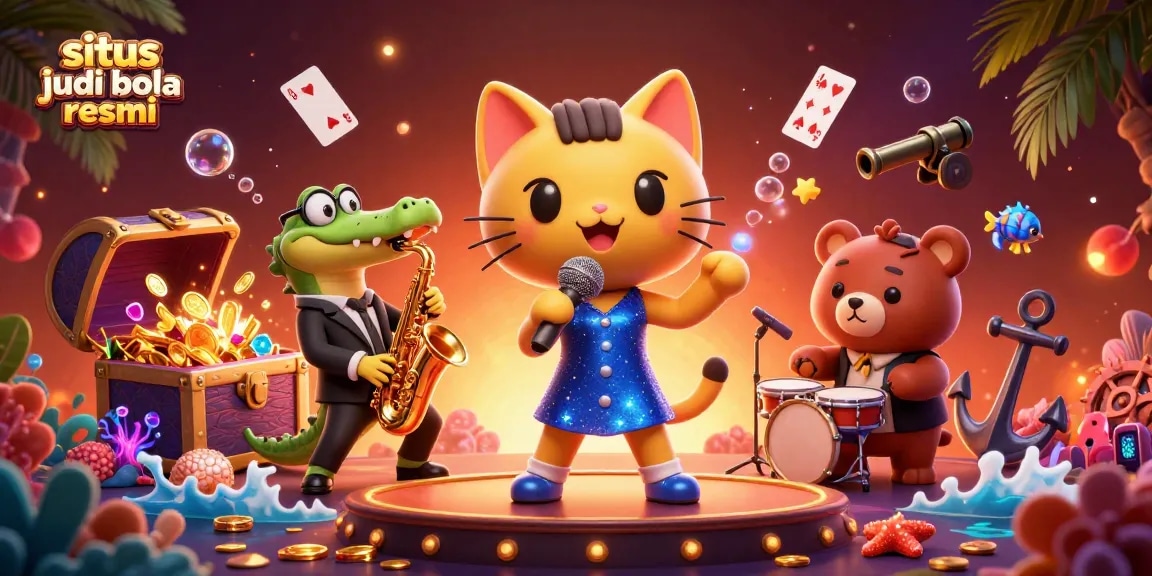 Engage in thrilling betting experiences at situs judi bola resmi with vibrant characters and casino elements.