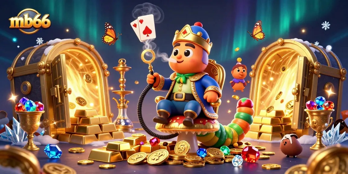 Win big with mb66 casino's vibrant fun world of games and treasure in this 3D scene.