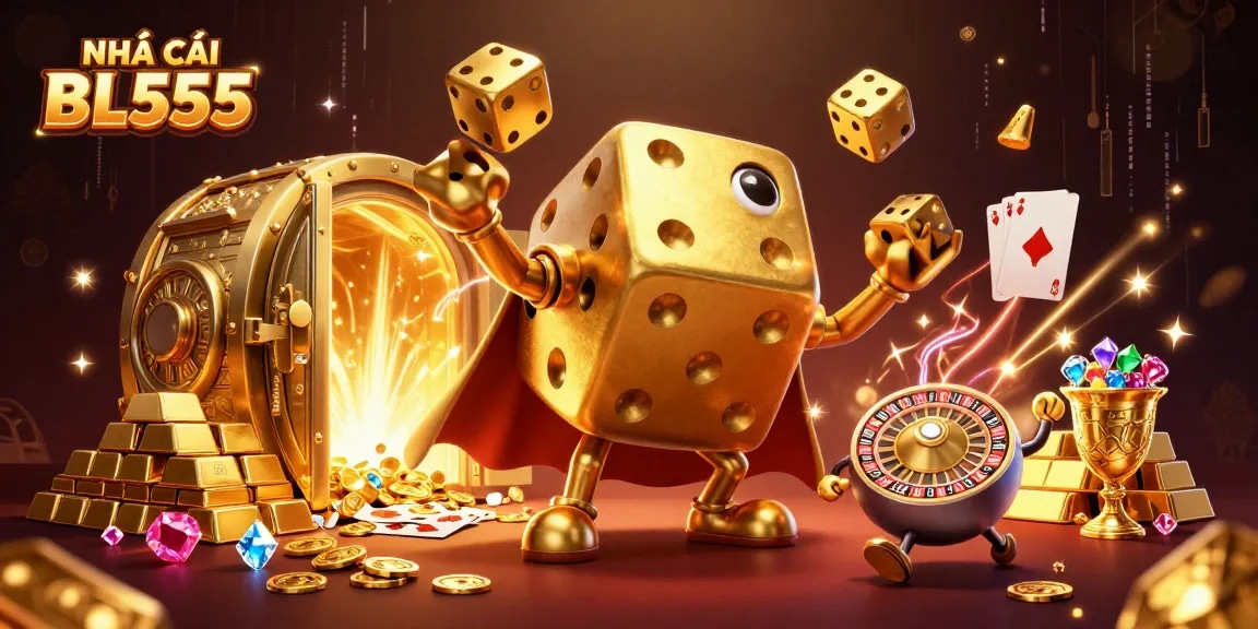 Join the exciting world of NHÀ CÁI BL555 with vibrant casino elements and dynamic characters.
