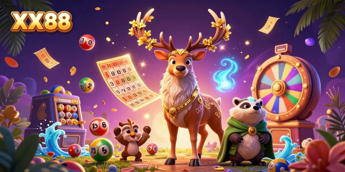 Experience the thrill of betting with XX 88's vibrant casino illustration featuring dynamic lottery elements.