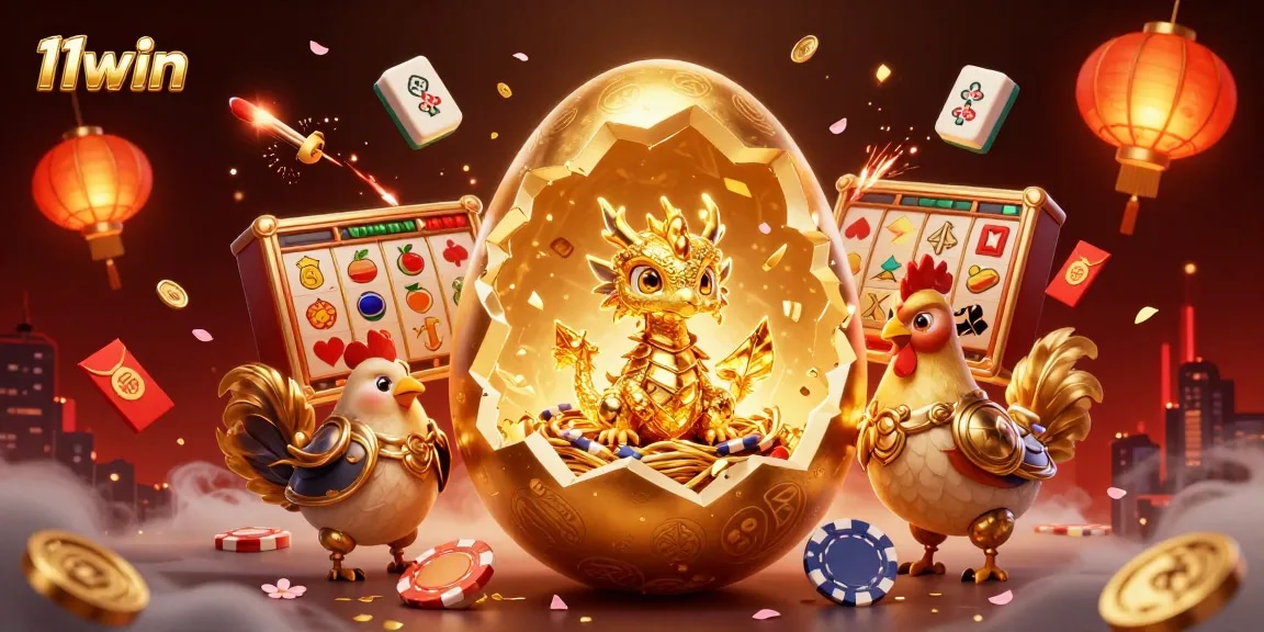 Experience thrilling wins at 11win with a captivating 3D casino scene featuring golden dragon and poker chips.
