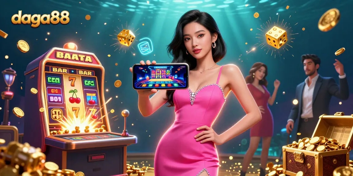 Daga88 offers a vibrant gaming experience with a stunning woman showcasing live dealer games.
