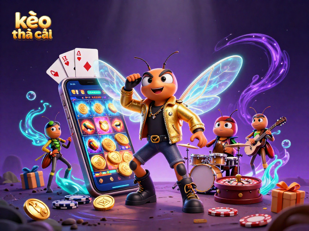 Play kèo nhà cái with a vibrant scene of cartoon characters in a fantastical casino.