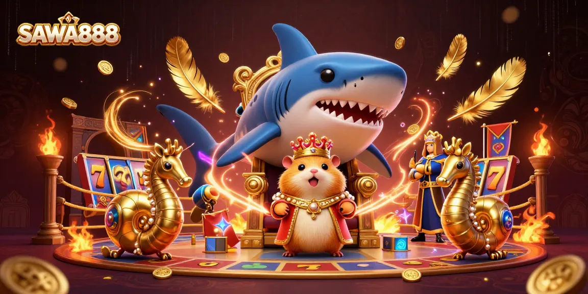 Experience winning strategies at SAWA888 with a vibrant 3D casino showdown illustration.
