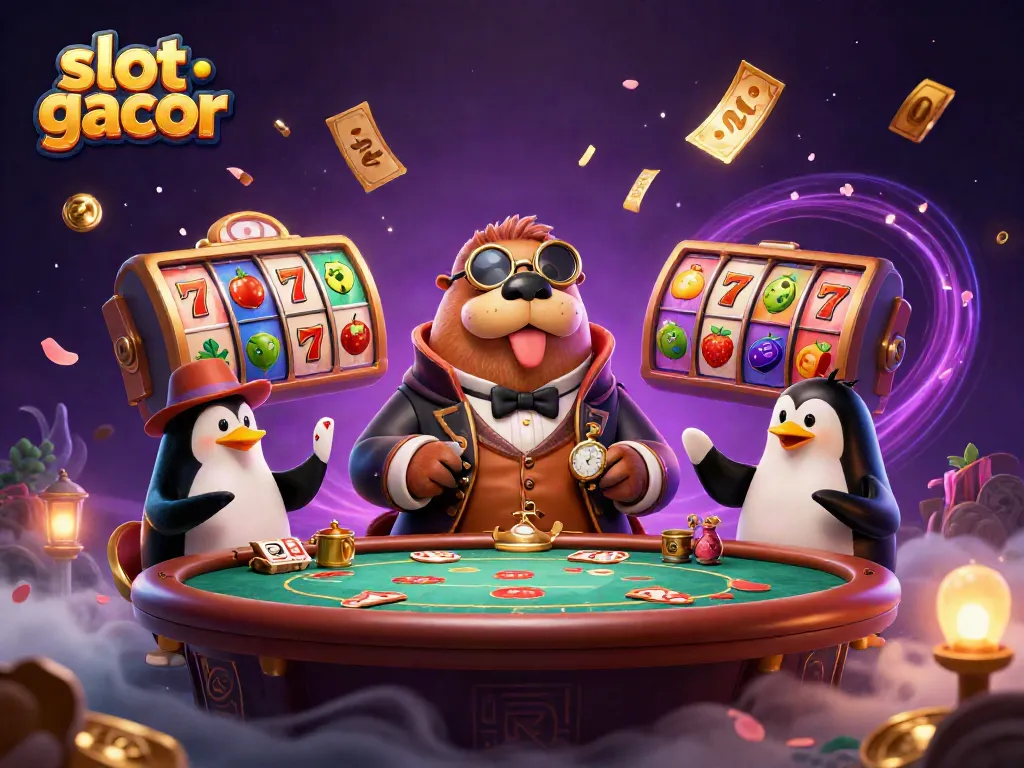 Experience thrilling gaming with slot gacor, featuring a jolly walrus at a poker table.
