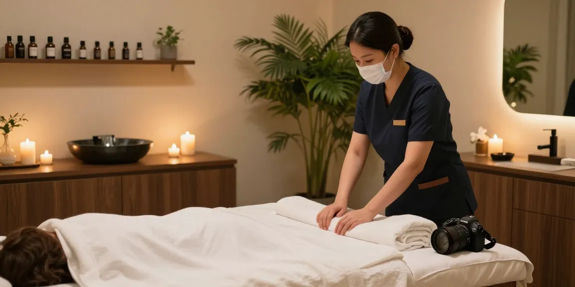 Experience a serene 동탄출장마사지 setting with a professional therapist preparing a calming space.