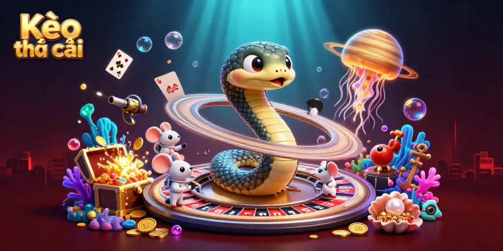 Experience Kèo nhà cái with a vivid 3D illustration of betting astronauts on a cosmic roulette wheel.