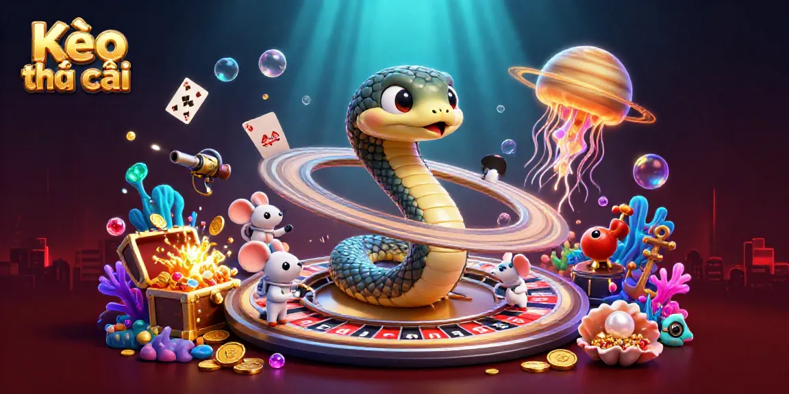 Experience Kèo nhà cái with a vivid 3D illustration of betting astronauts on a cosmic roulette wheel.