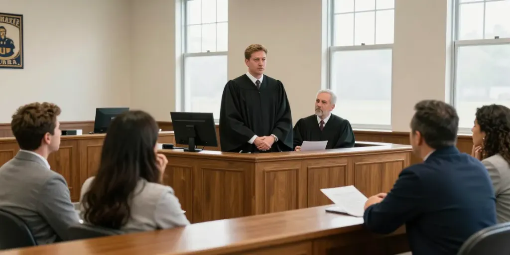 DUI court Cherokee County GA highlighting a courtroom with a judge and defense attorney during a case.