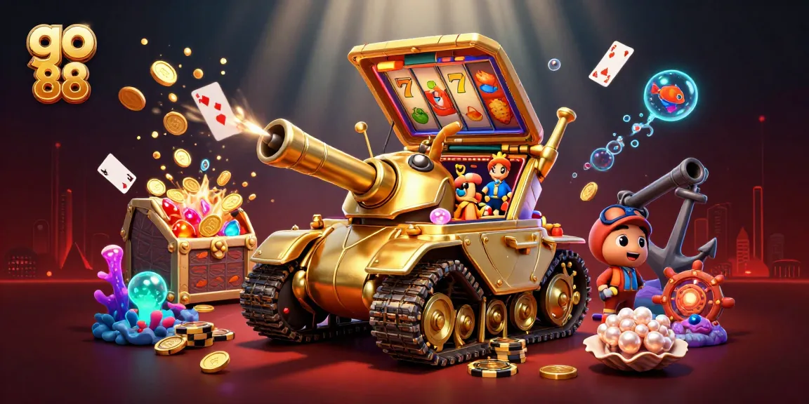 Experience the vibrant world of go 88 with this 3D illustration showcasing a golden beetle tank casino.