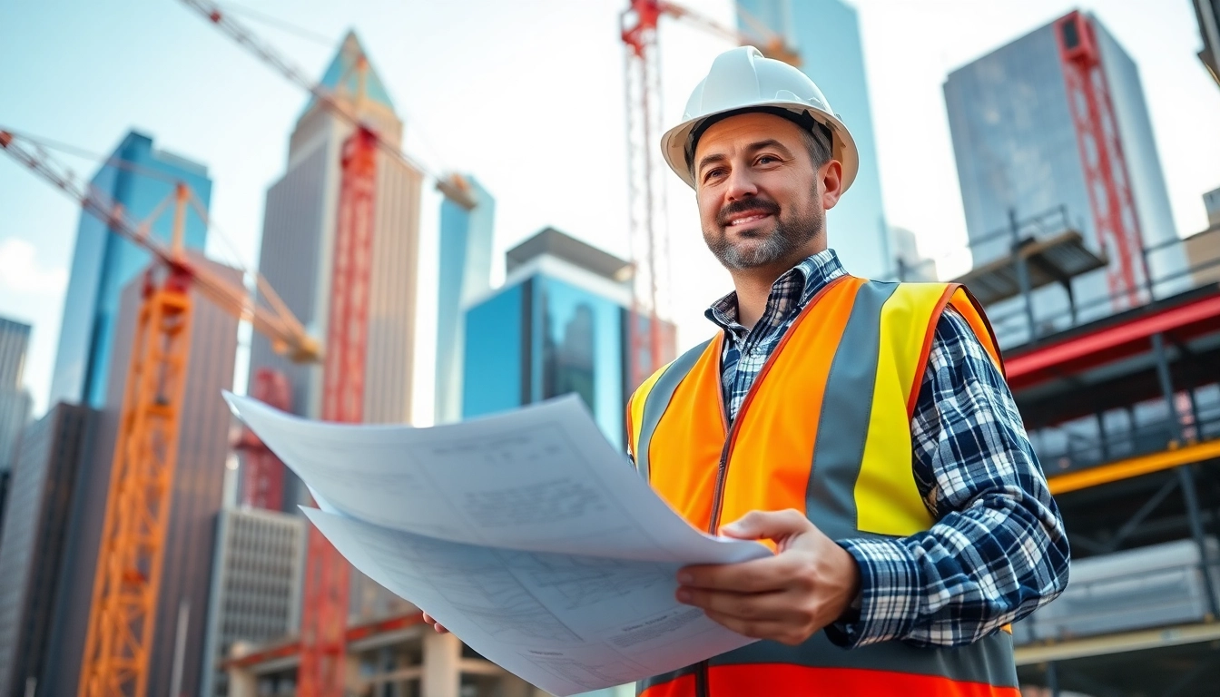 Manhattan general contractor directing construction with skyscrapers in the background