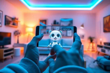 User interacting with AI character on smartphone, illustrating the concept of crush on ai through immersive technology.