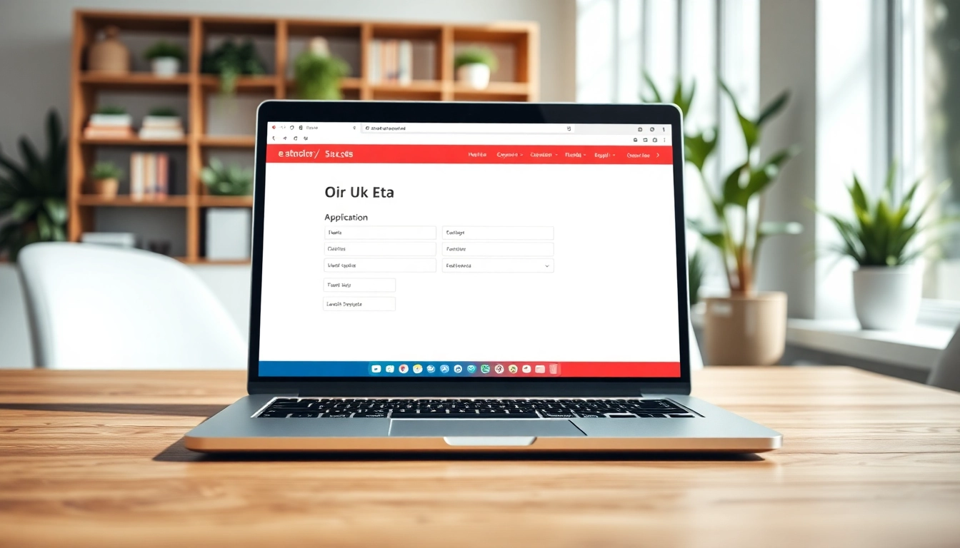 Streamlined interface for the uk eta online application displayed on a laptop in a modern workspace.
