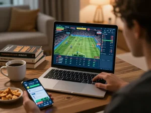 Engaging sports betting scene on net88.de.com with a player focused on gameplay and strategies