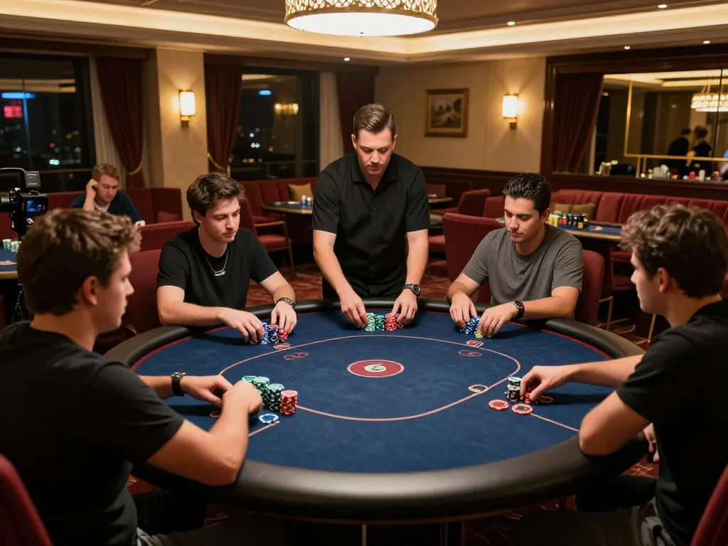 Exciting scene at a man club gaming table with engaged players in action.
