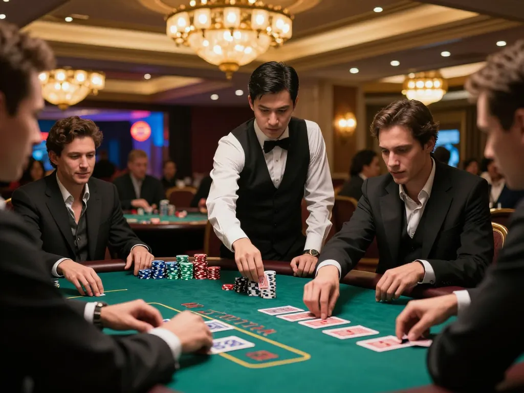 Players engaging in a competitive blackjack round at FC88 casino with dealer dealing cards.
