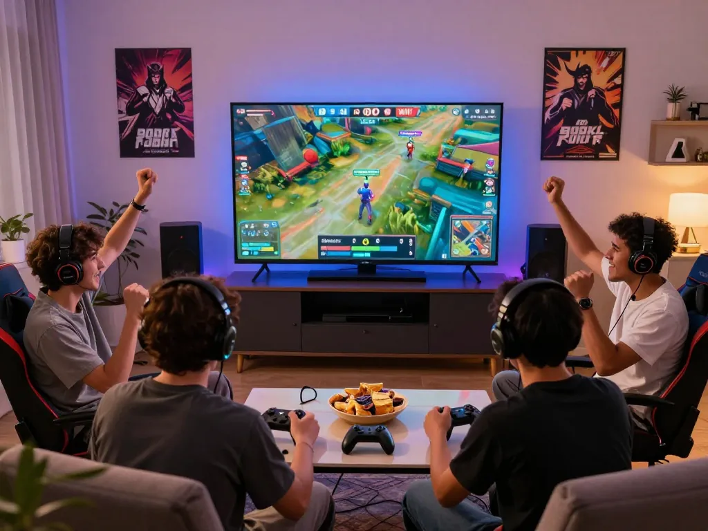 Engaged players enjoying a vibrant gaming session showcasing Sun Win with lively atmosphere and gaming gear.
