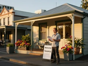 Airbnb management Auckland showcasing a proud property owner in front of their rental.