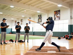 Hitclub athlete training in a vibrant baseball facility, showcasing intense practice and skill development.