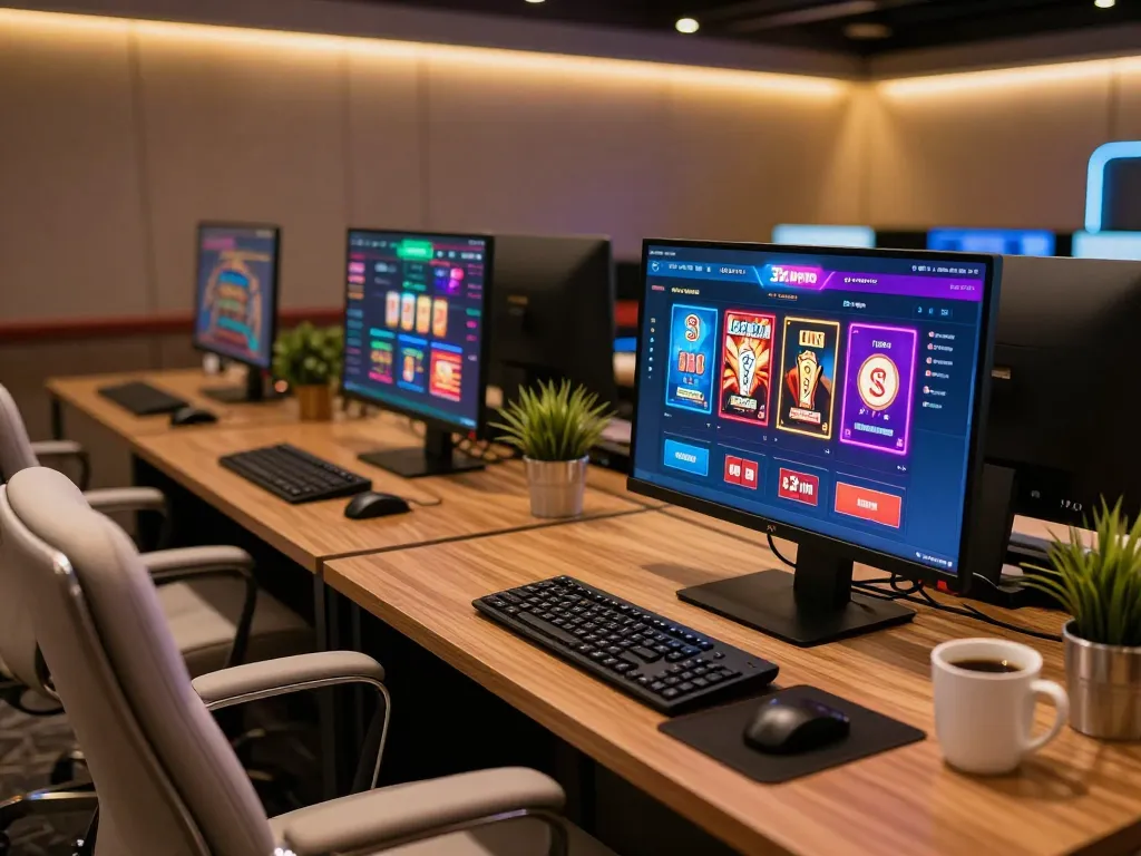 Engaging with 32win pro on a sleek desktop setup for online casino gameplay