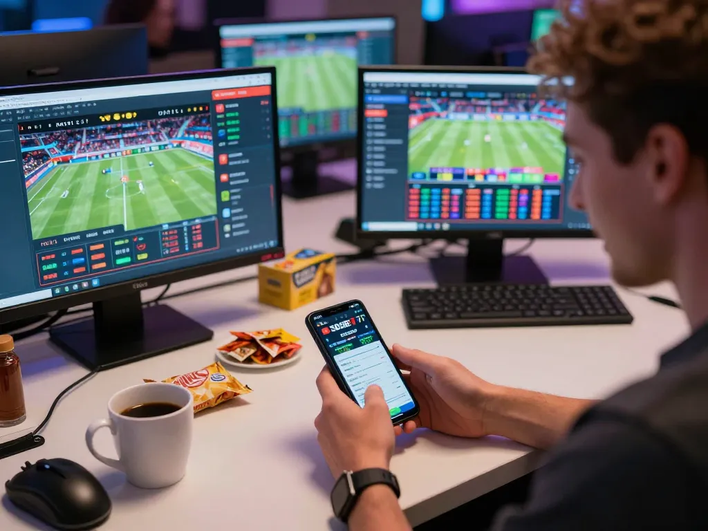 Aksi taruhan olahraga SBOBET di perangkat mobile dalam suasana rumah yang nyaman