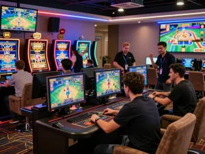 Kartubet88 live-action gaming scene with players enjoying interactive casino games in a vibrant atmosphere.