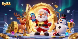 Play exciting slots at fly88, where friendly cartoon characters celebrate jackpots amidst sparkling riches.