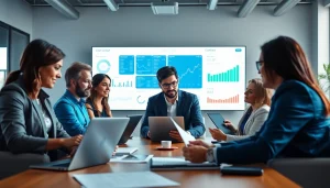 Engaged professionals enhancing Contract Management. in a sleek office environment.