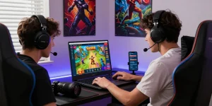 Excited user enjoying JURAGANBOLA online gaming experience with Slot88 games.