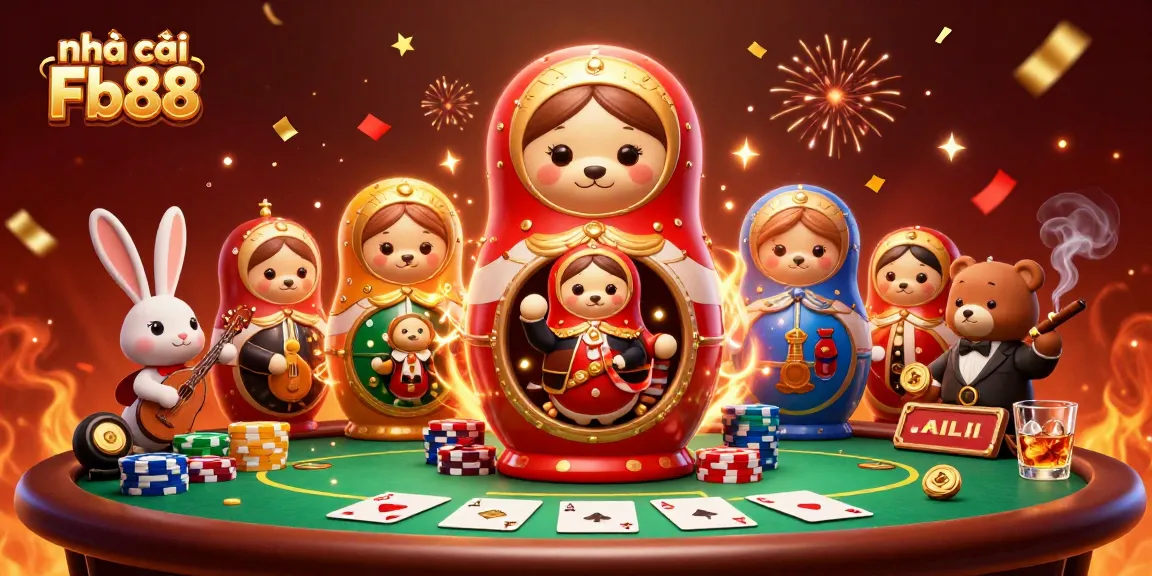 Players engage with nhà cái Fb88 through vibrant casino-themed 3D illustration featuring unique characters.