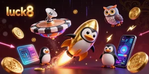 Experience luck8 casino's thrilling games with our golden penguin journey through crypto space.
