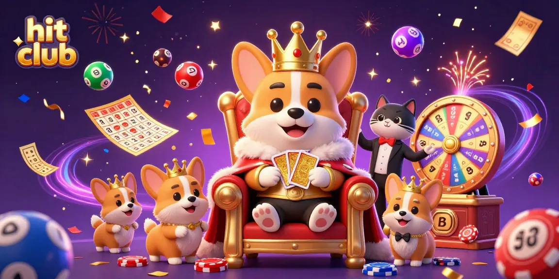 Experience the excitement of hit club gaming with lottery balls and vibrant casino elements.