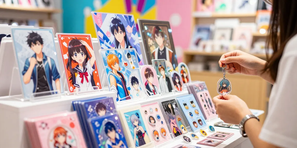 Colorful custom acrylic stand display with unique designs and merchandise in an engaging retail setting.