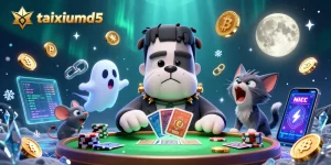 Engage in thrilling action at taixiumd5 with a cartoon bulldog dealer and spooky atmosphere.