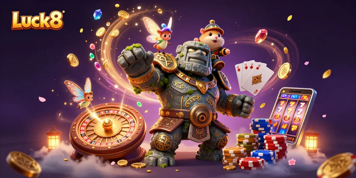 Engage in exciting gaming sessions at Luck8 with 3D golem, fairy magic, and dynamic casino elements.