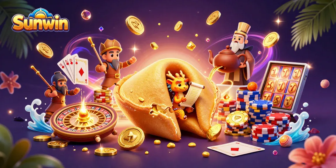 Experience thrilling wins at Sunwin's vibrant casino with games, golden coins, and dynamic elements.