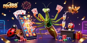 Experience high-stakes excitement with red88, featuring a giant card sharp and vibrant gaming elements.